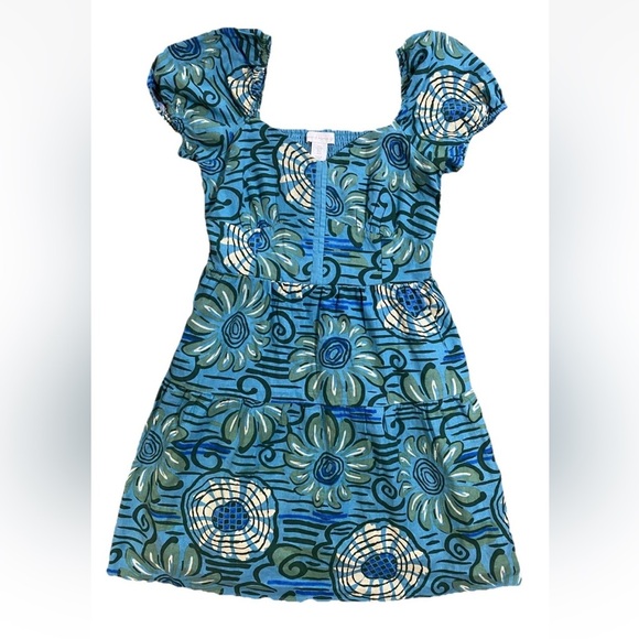 House of Harlow 1960 Blue Floral Mini Dress Size Small Fit And Flare Linen Blend - Picture 1 of 8